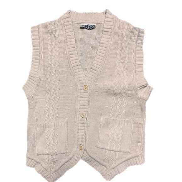 Tan knitted sleeveless vintage vest - Picture 1 of 5